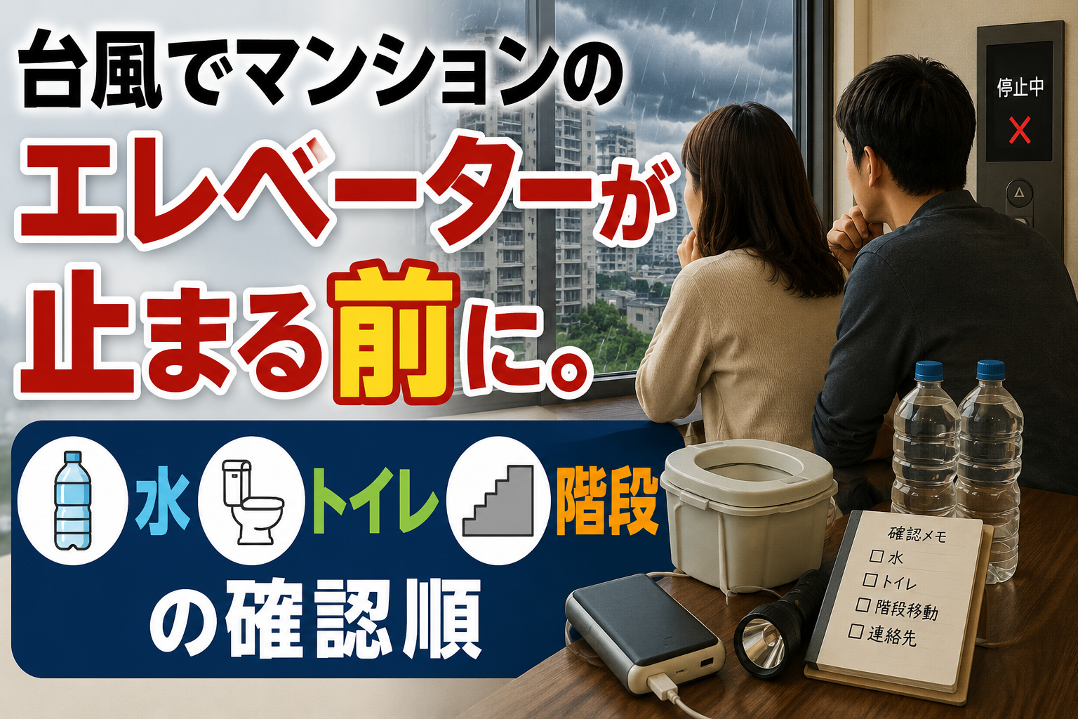生成された画像：台風対策：エレベーター停止前の確認