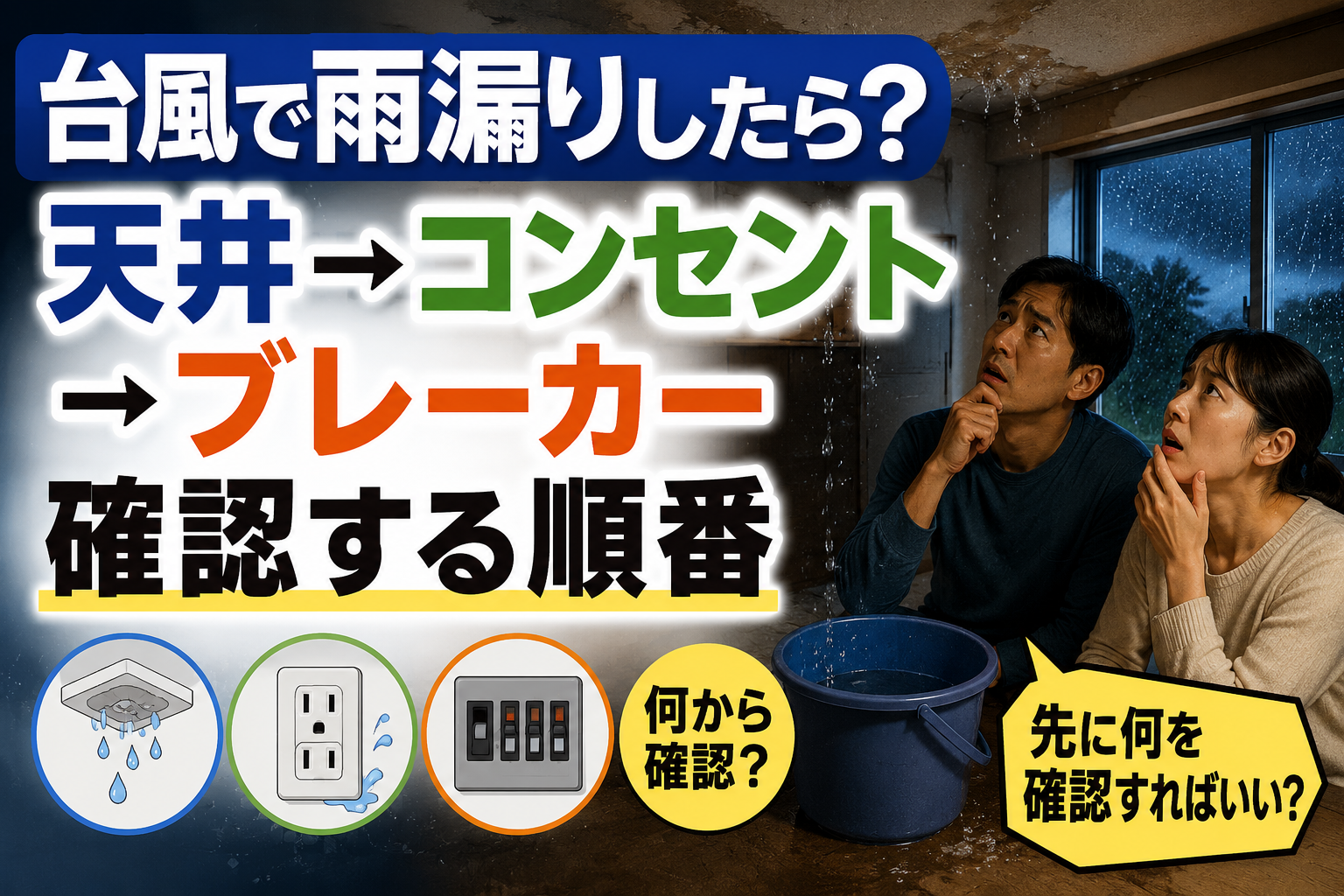 生成された画像：台風の雨漏りチェックガイド