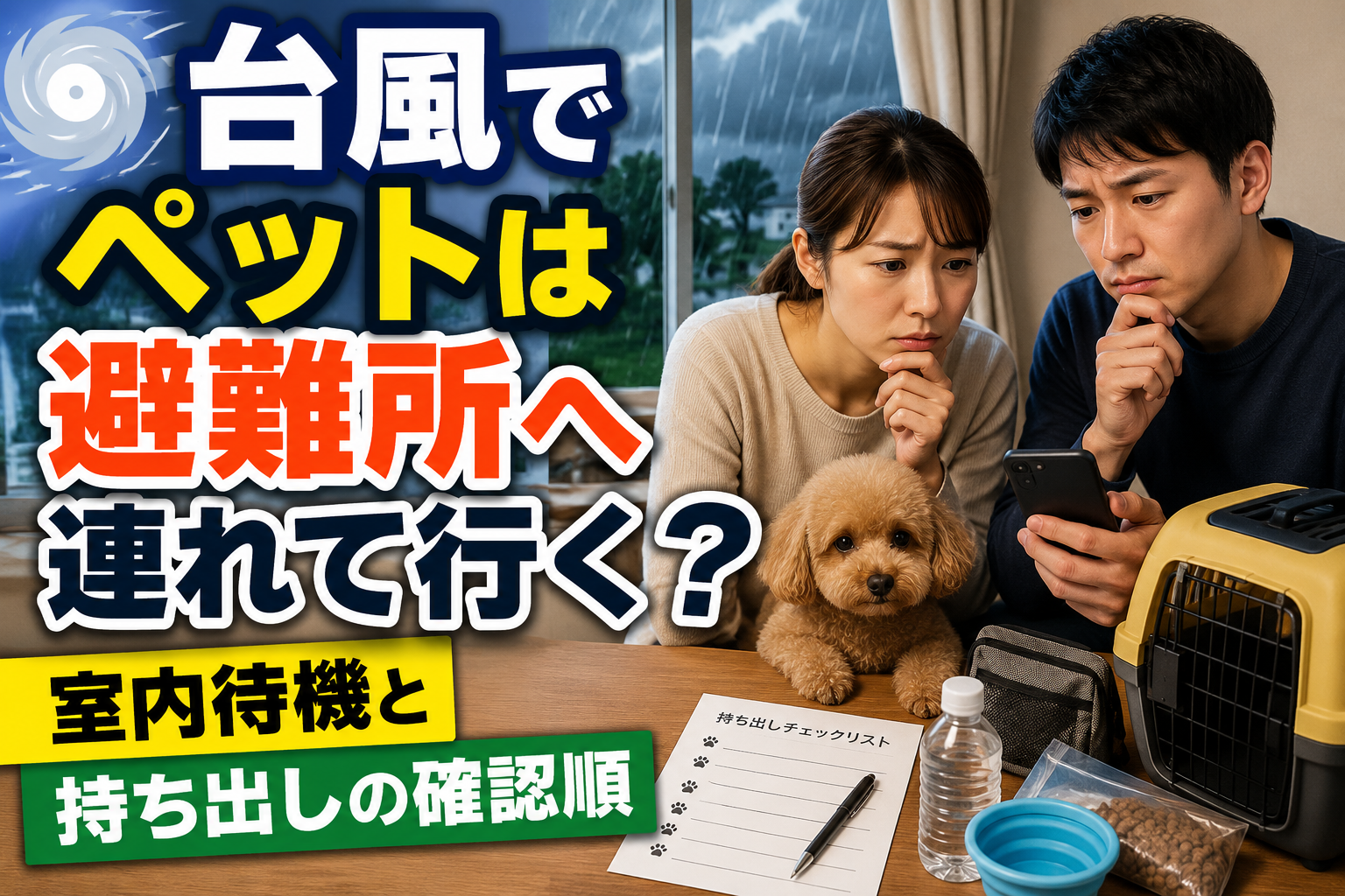 生成された画像：台風時のペット避難準備