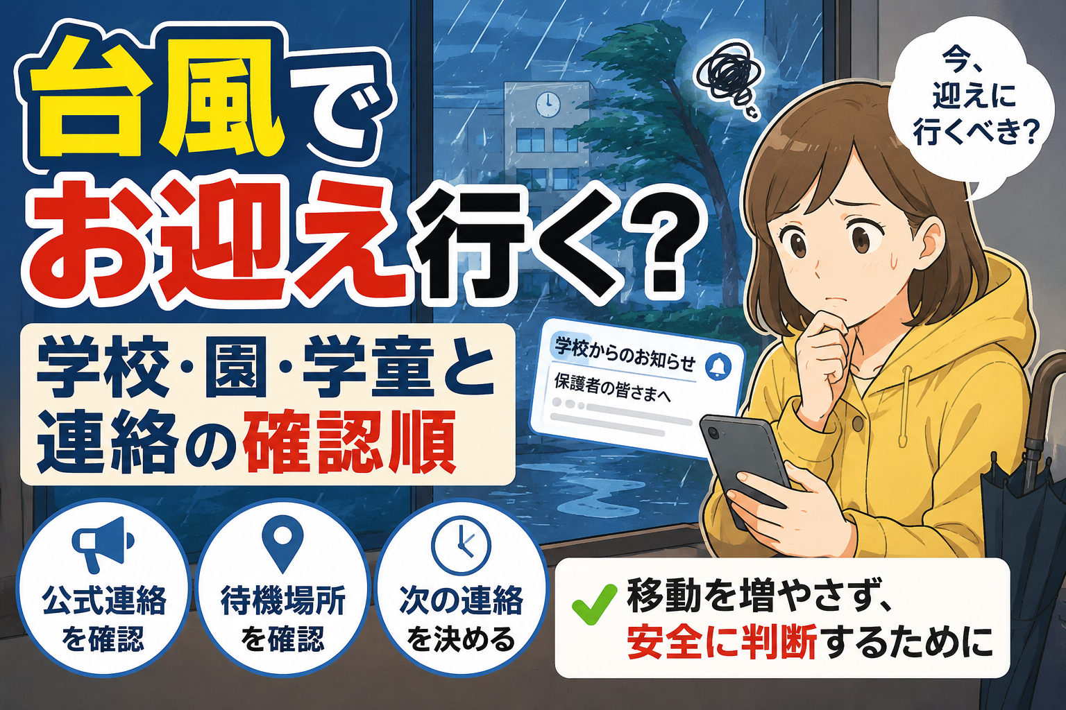 生成された画像：台風時のお迎え判断ガイド