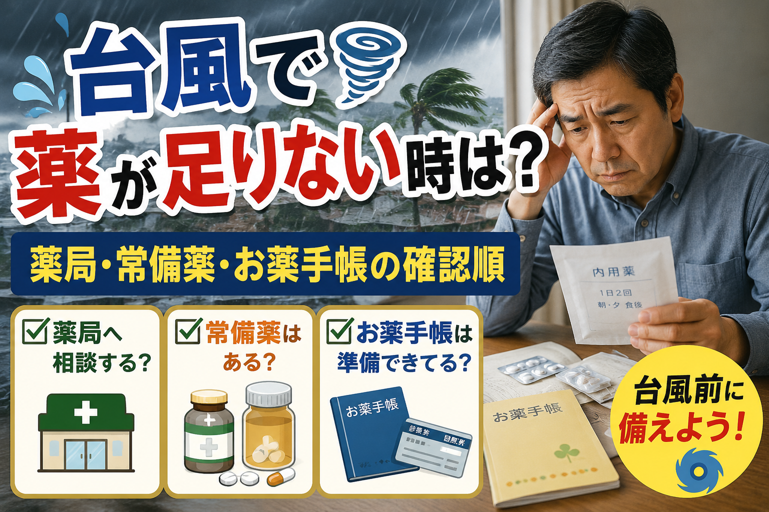 生成された画像：台風に備える薬の確認