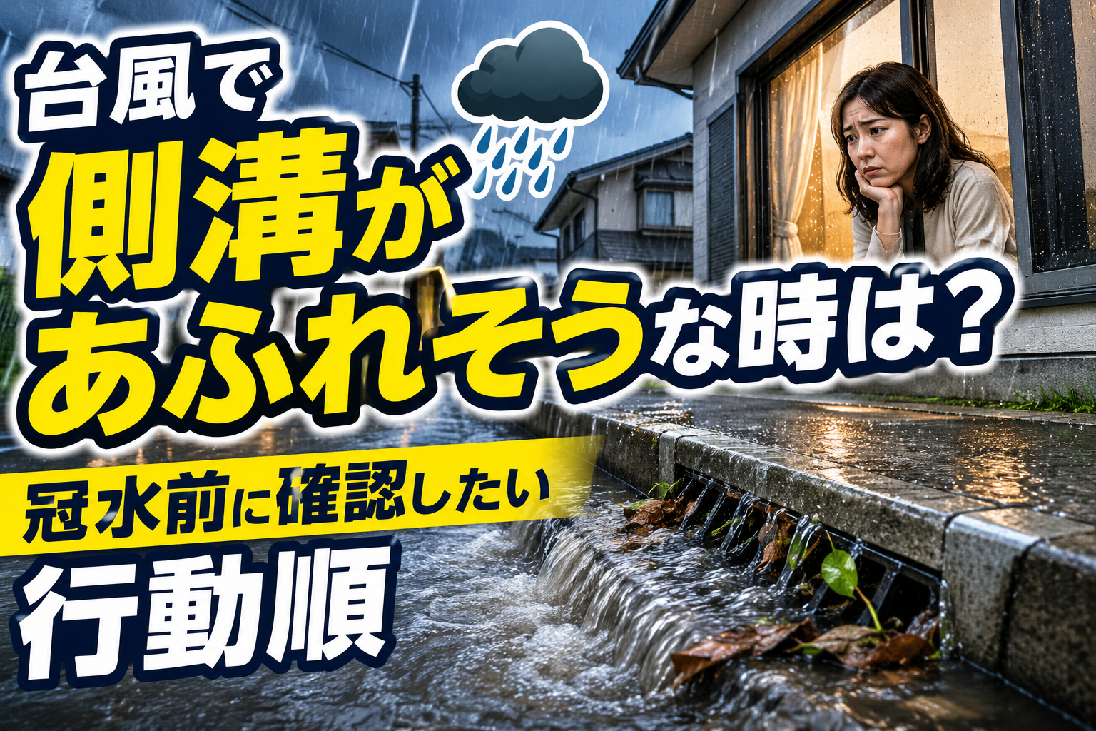 生成された画像：台風時の側溝の危険確認