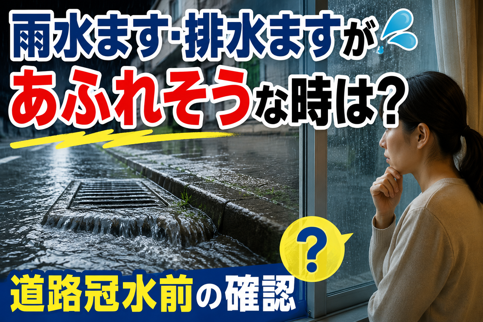 生成された画像：雨水ますがあふれそうな時は?