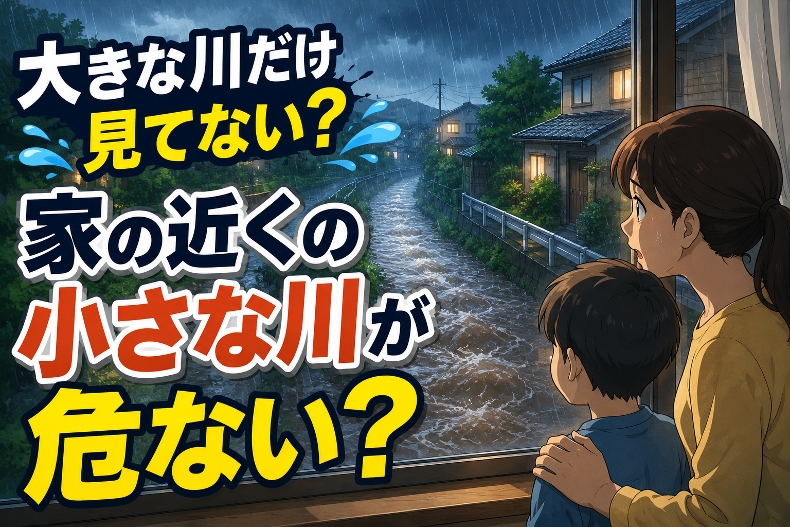 生成された画像：危険な川の隣で