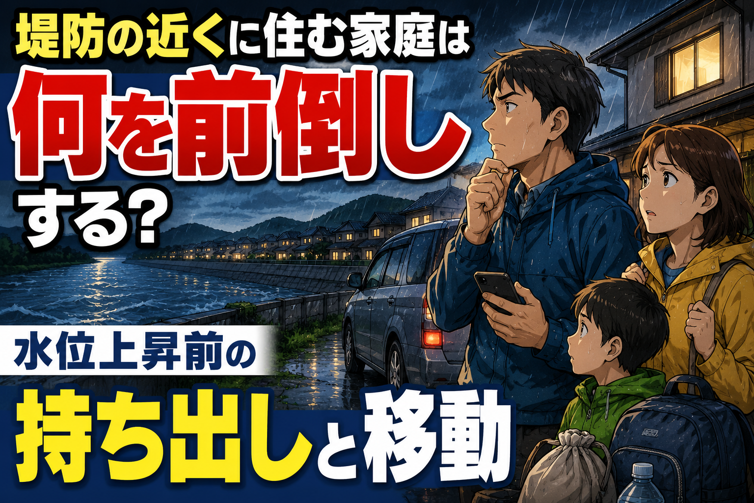 堤防近くの住宅街で水位上昇前に持ち出しと移動を迷う家族