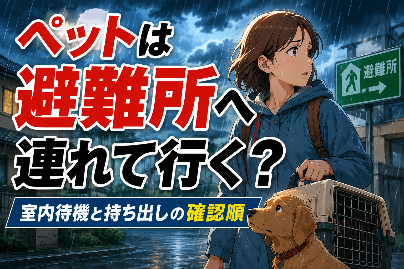 大雨でペットを避難所へ連れて行くか室内待機にするか迷う家族