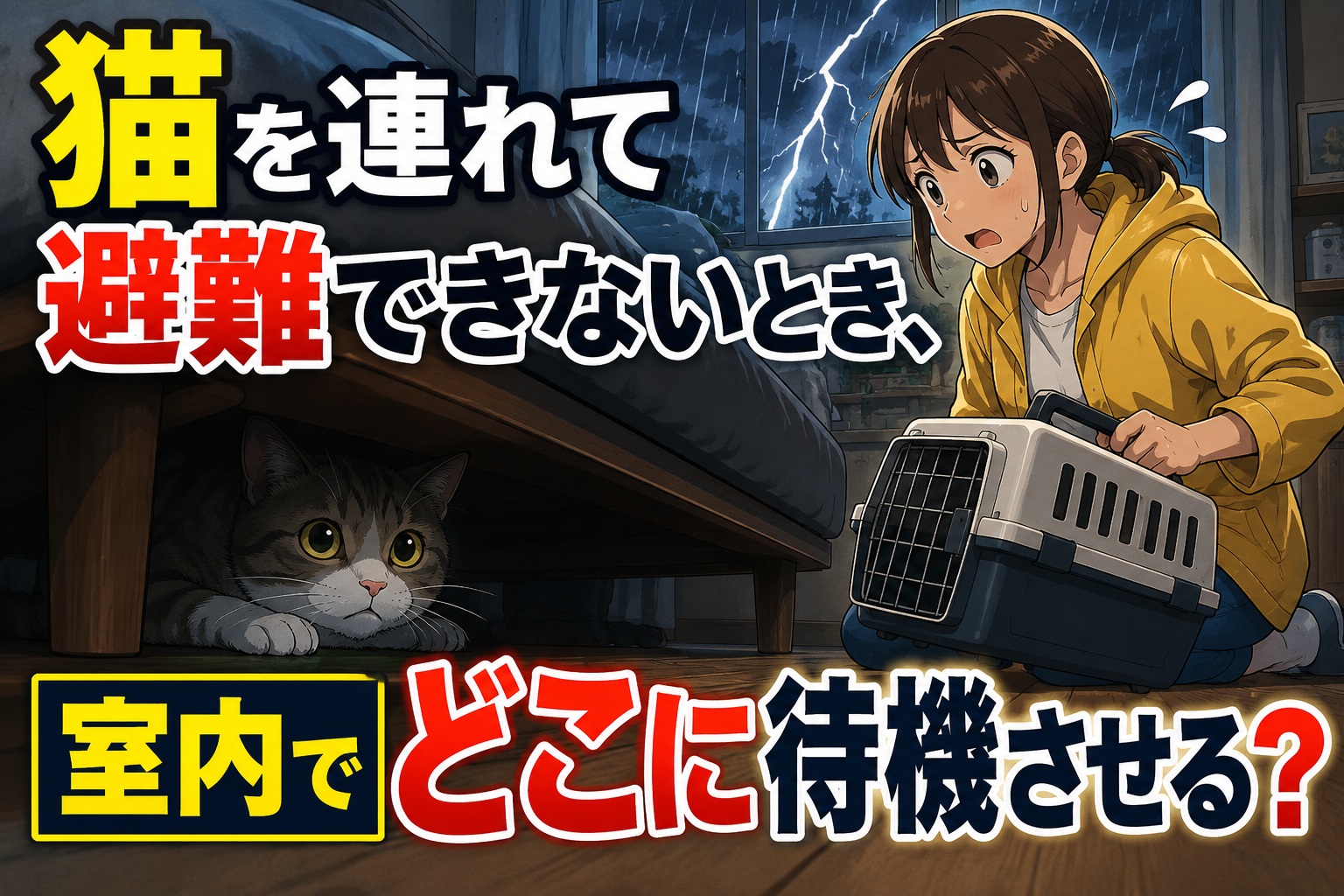 大雨時に猫を家の中のどこに待機させるか迷う家族