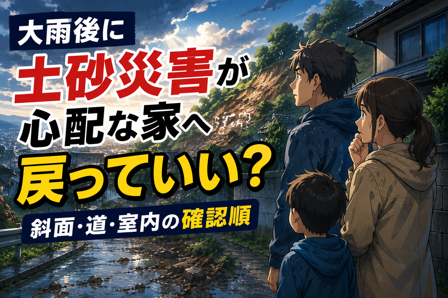 大雨後に土砂災害が心配な家へ戻っていい？斜面・道・室内の確認順のアイキャッチ画像