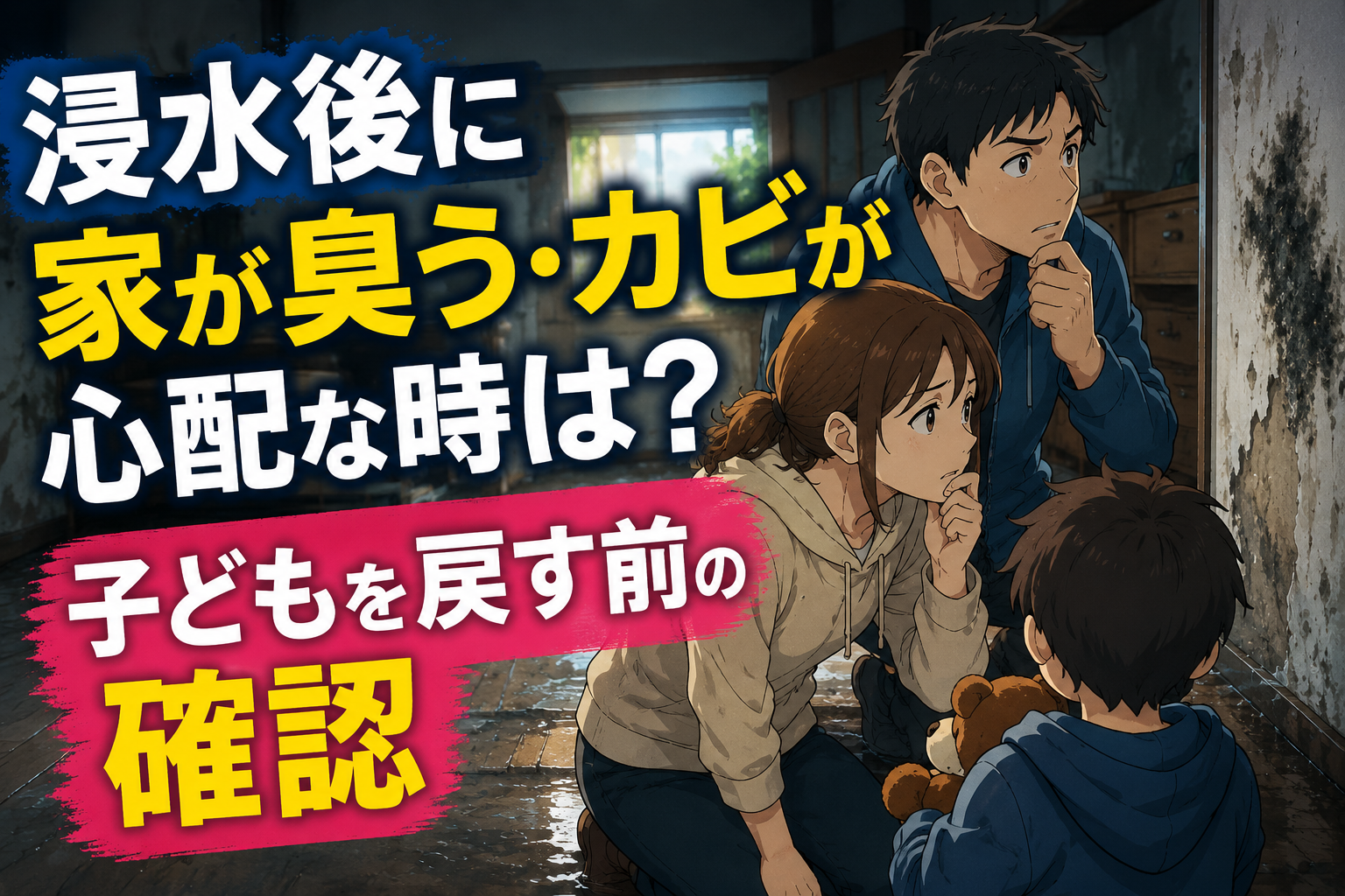 浸水後に家が臭う・カビが心配な時は？子どもを戻す前の確認のアイキャッチ画像