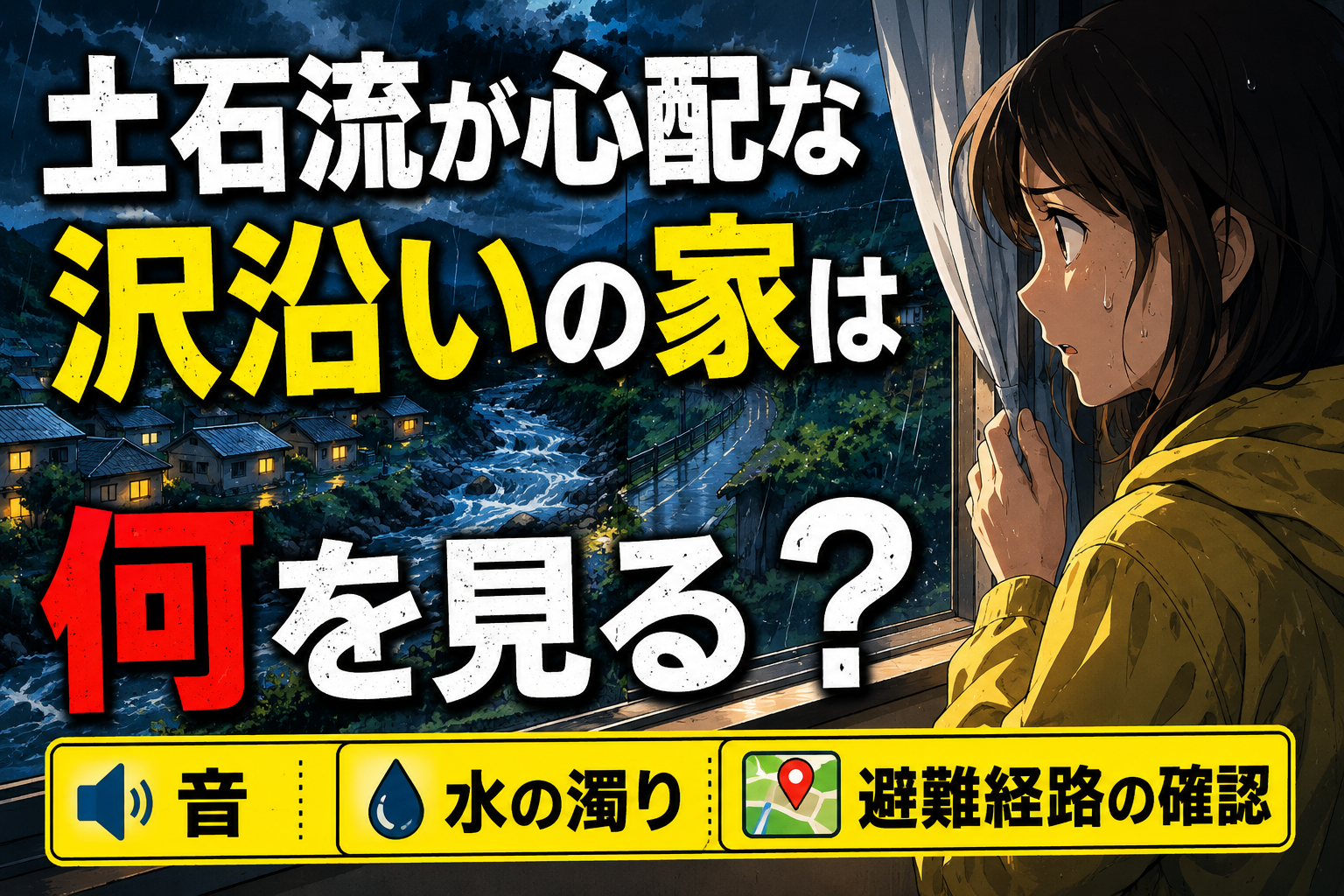 土石流が心配な沢沿いの家は何を見る？音・水の濁り・避難経路の確認のアイキャッチ画像