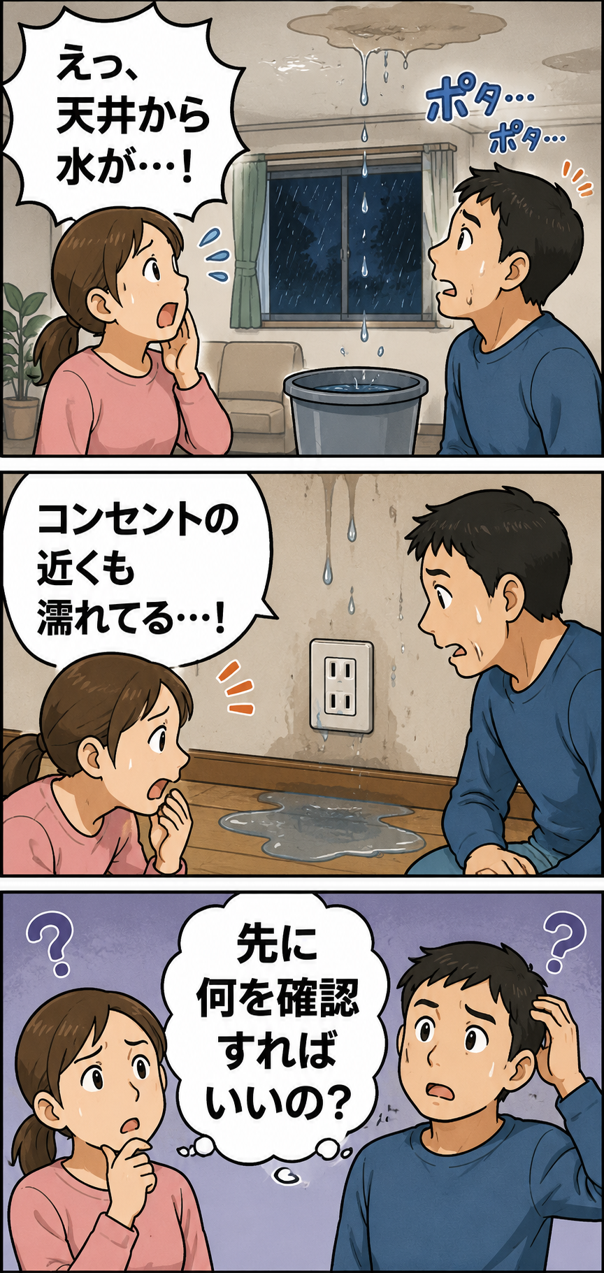生成された画像：雨漏りの緊急対応