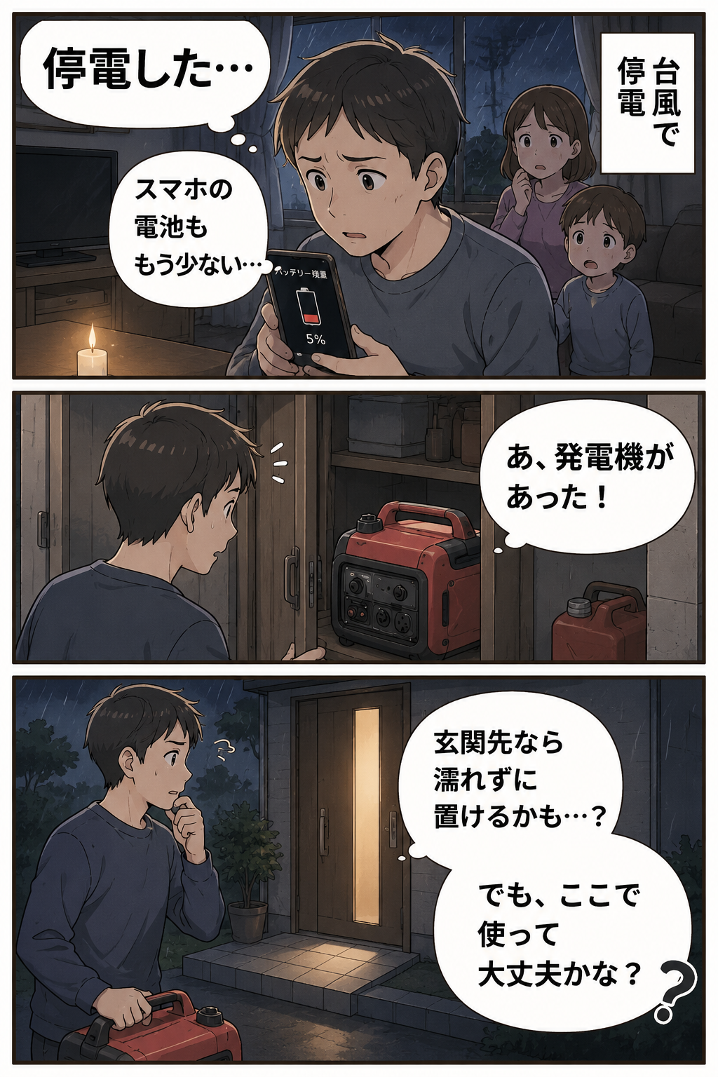 生成された画像:停電と発電機の選択