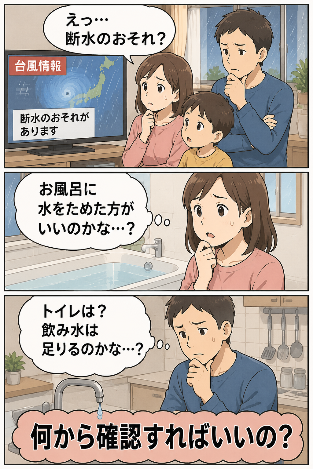 生成された画像:台風前の不安な家族