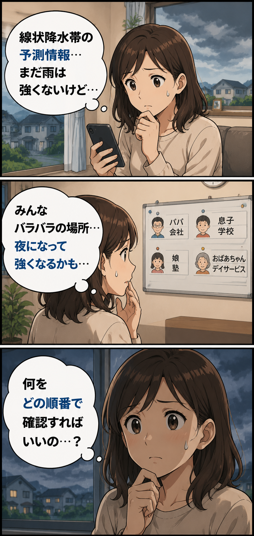 生成された画像：雨の予測と家族帰宅路