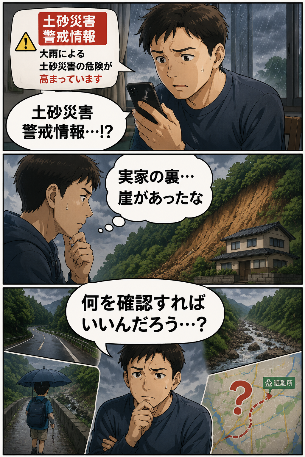 生成された画像：土砂災害警戒情報と不安