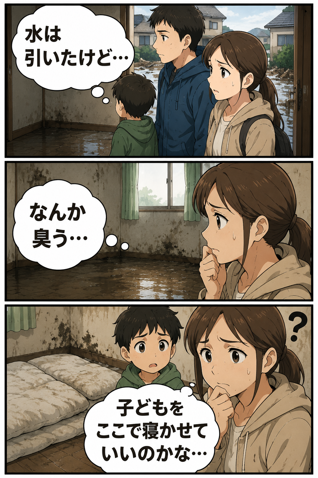 浸水後に家が臭う・カビが心配な時は?子どもを戻す前の確認の冒頭漫画