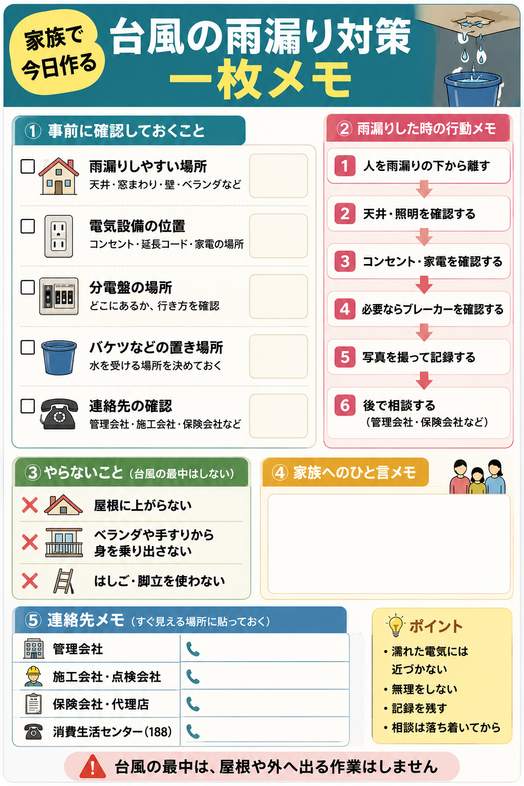 台風前に家族で確認する雨漏り対策の一枚メモ