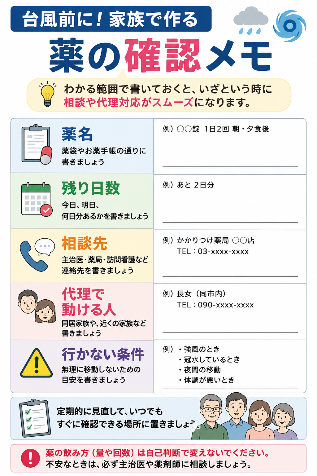 台風前に家族で作る薬の確認メモのチェックシート