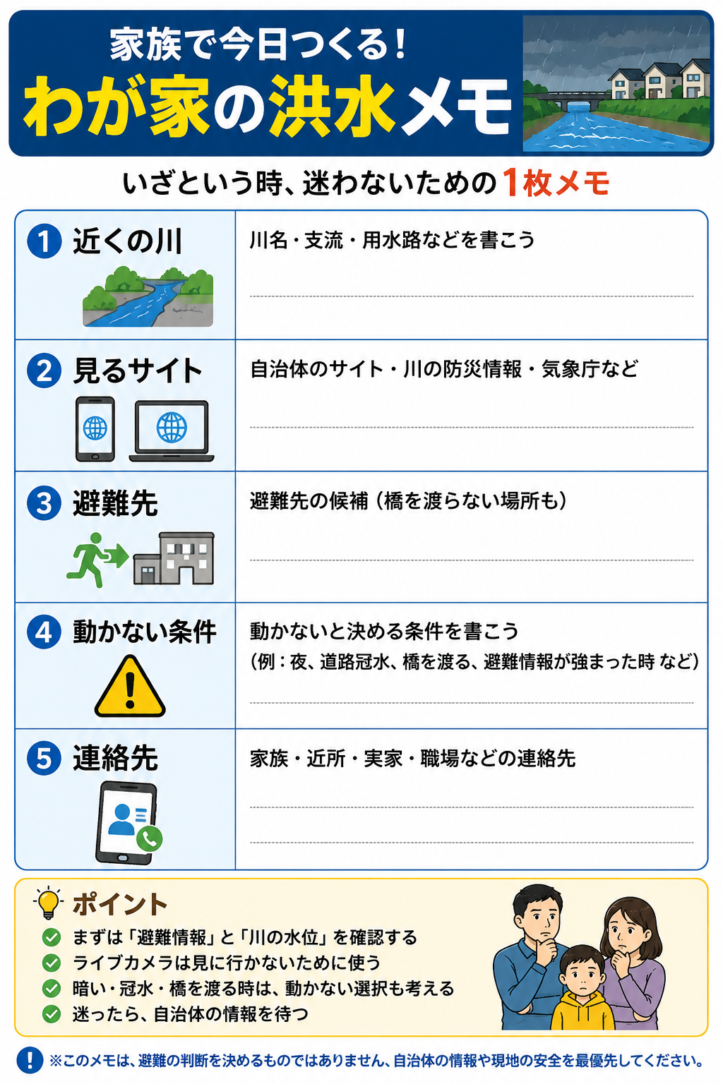 生成された画像：わが家の洪水メモチェックリスト