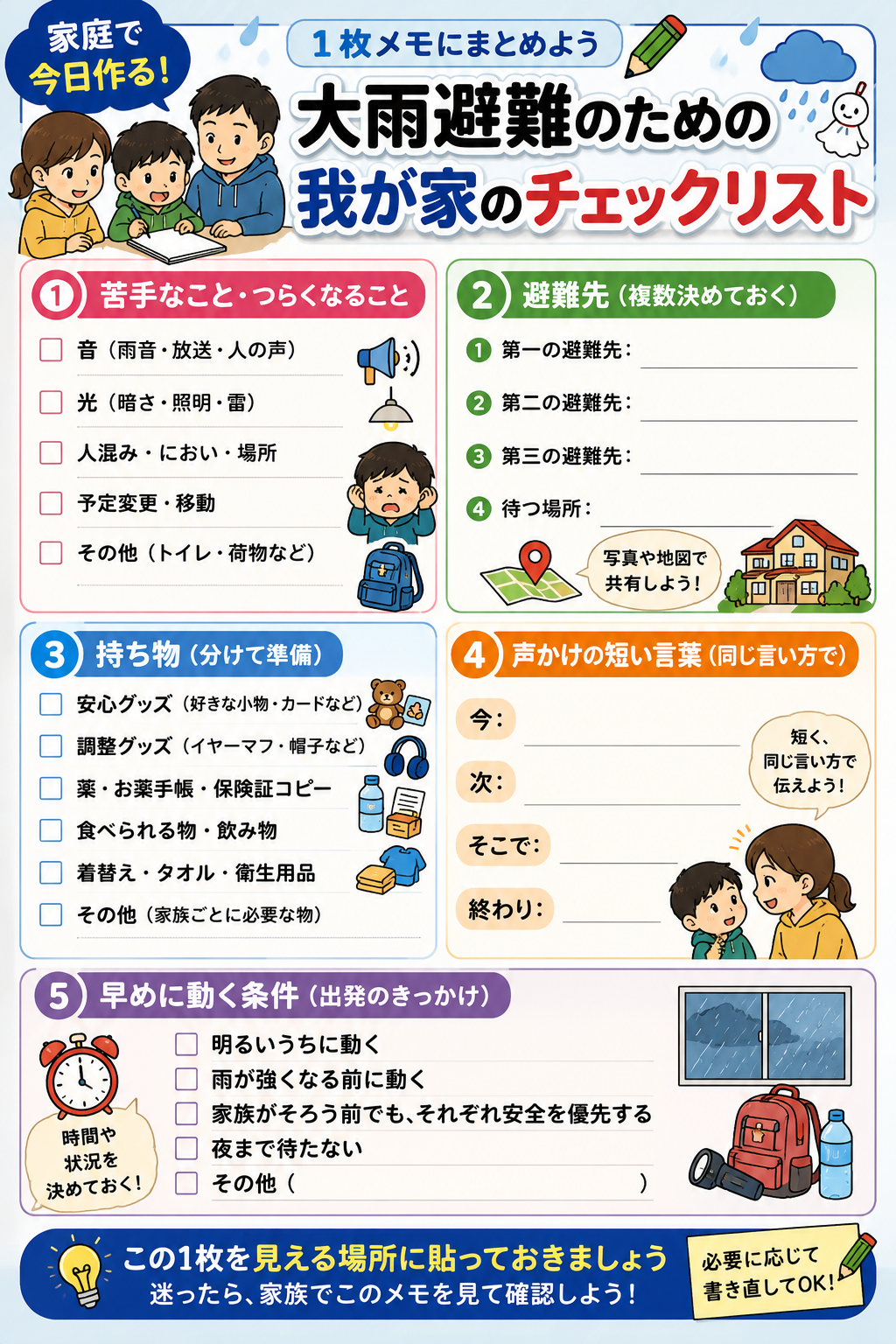 発達特性のある子の避難に備える一枚メモのチェックリスト