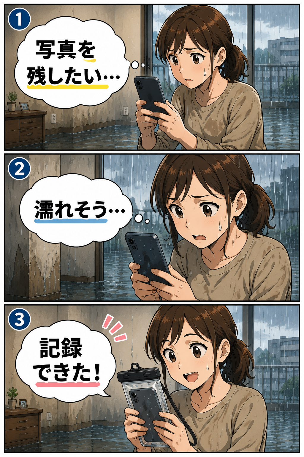 防水スマホケースを使って準備や確認の負担を減らす漫画