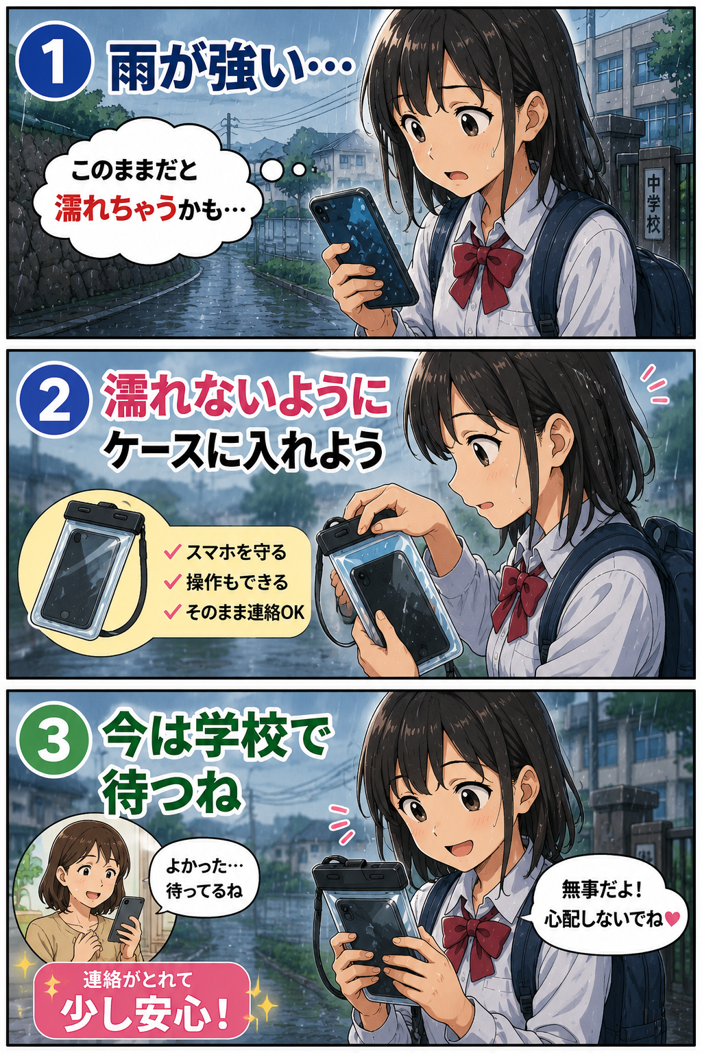 防水スマホケースを使って準備や確認の負担を減らす漫画
