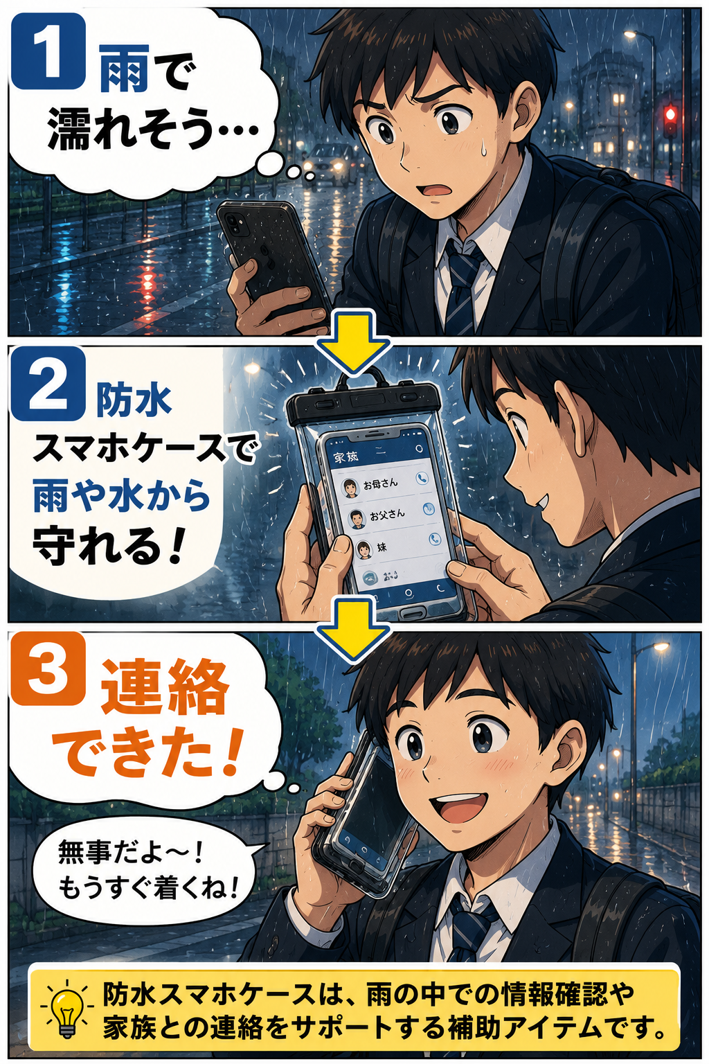 防水スマホケースを使って準備や確認の負担を減らす漫画