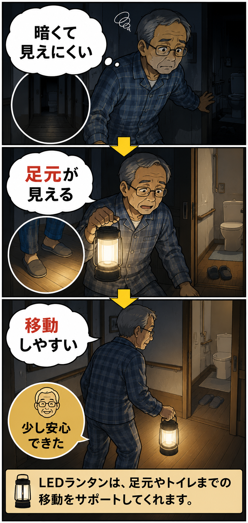 LEDランタンを使って準備や確認の負担を減らす漫画