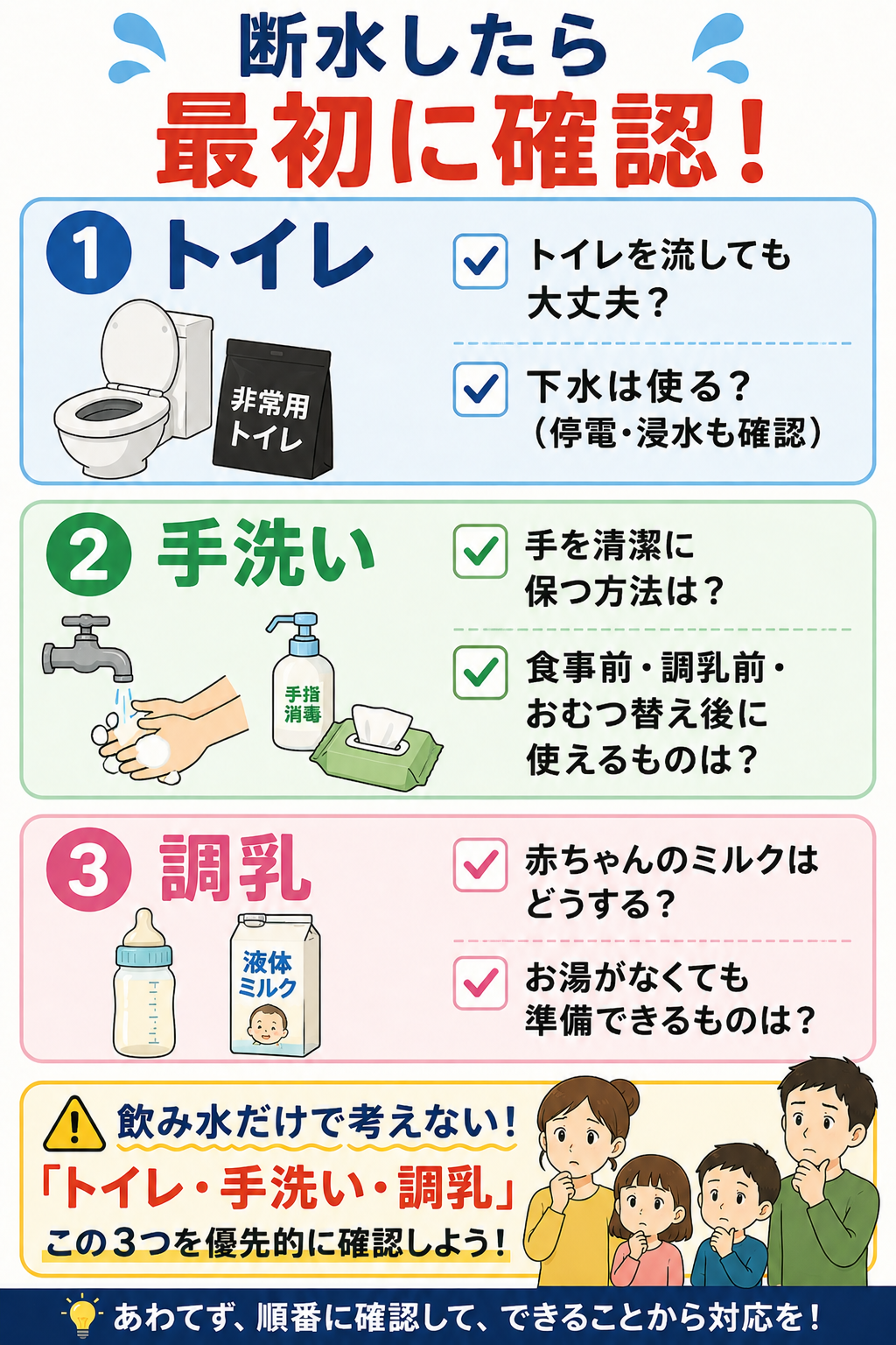 断水した時に最初に確認するトイレ・手洗い・調乳のチェックリスト