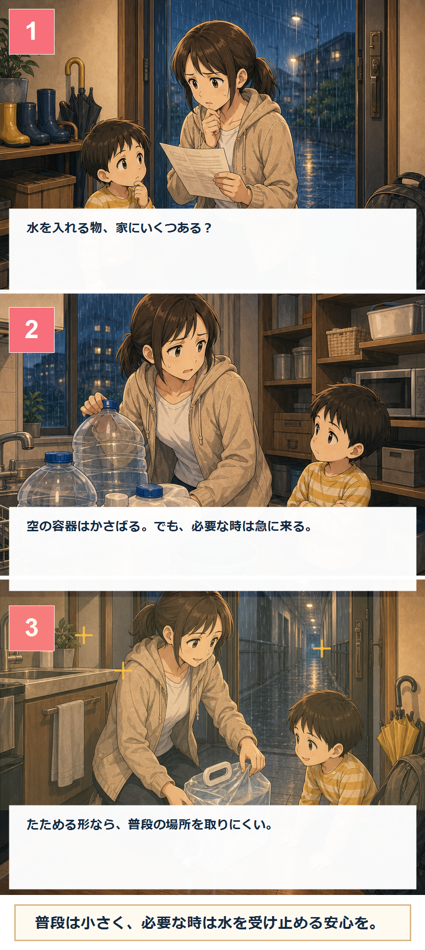 折りたたみ給水袋の準備で軽くなる場面