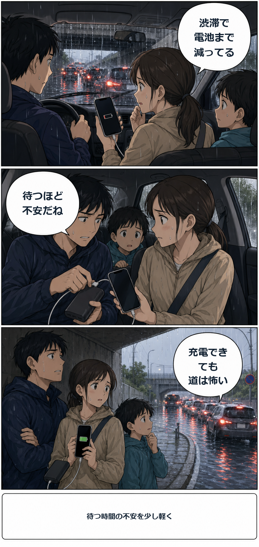 モバイルバッテリーの支援用品漫画