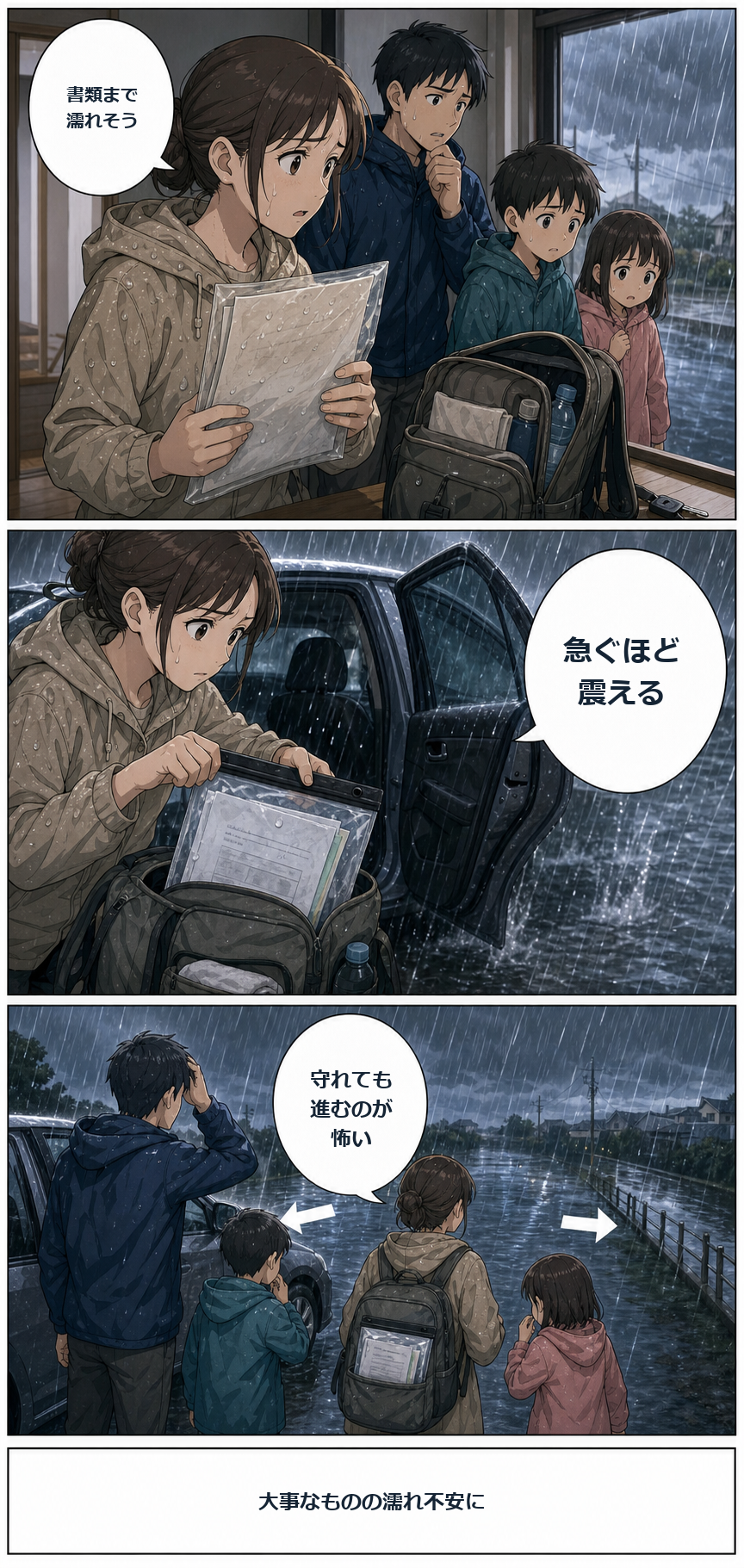防水書類ポーチの支援用品漫画