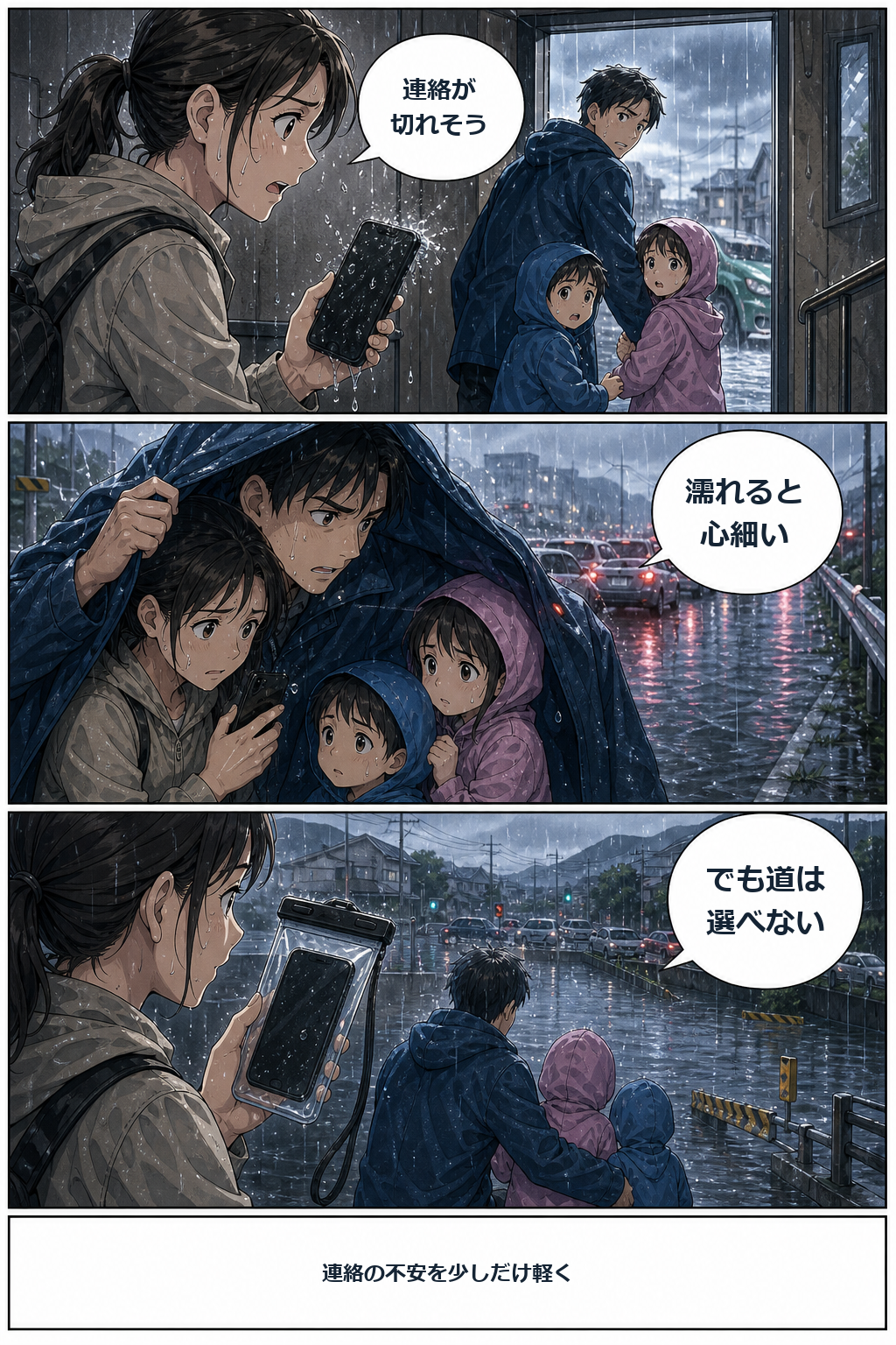 防水スマホケースの支援用品漫画