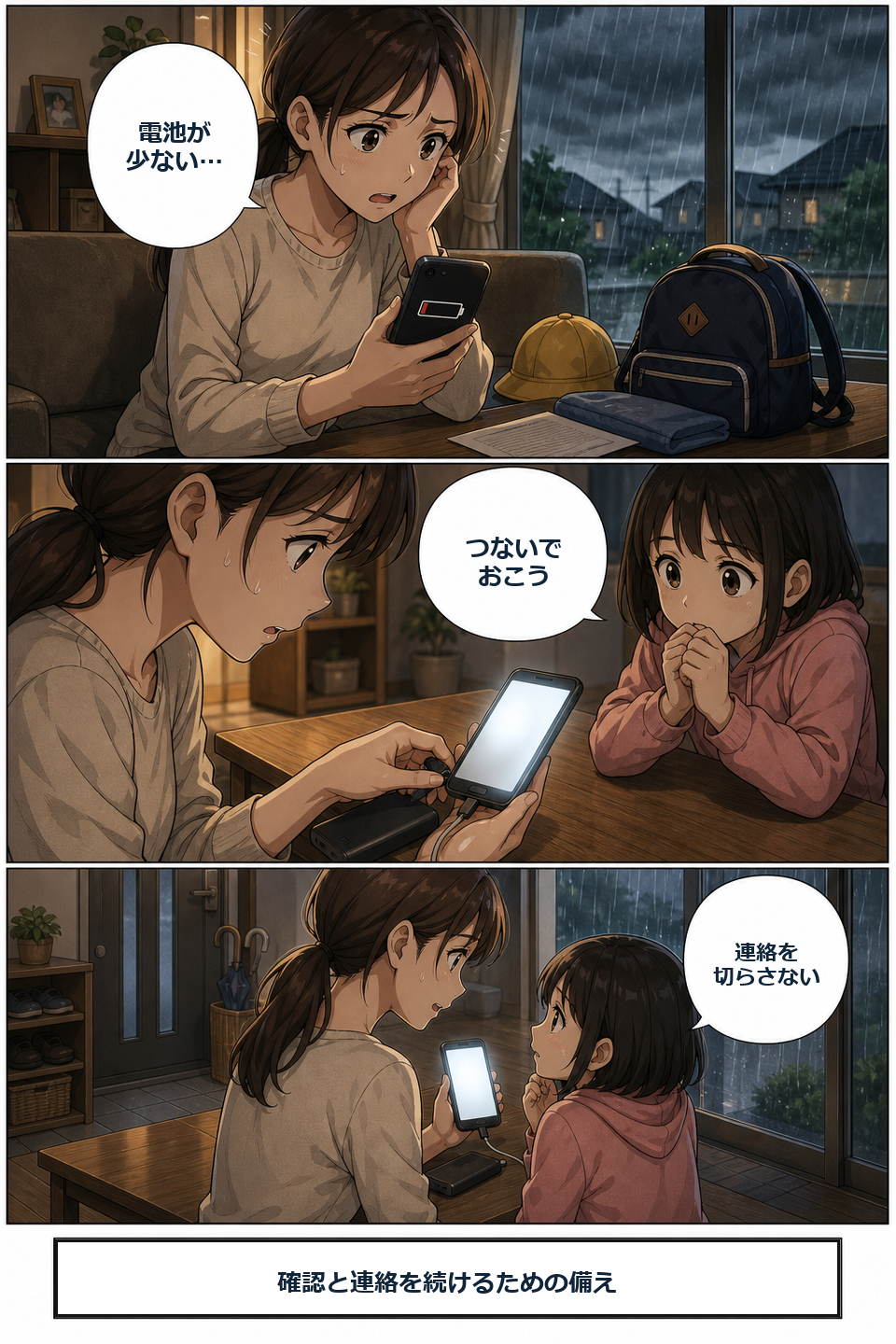 モバイルバッテリーの準備で軽くなる場面