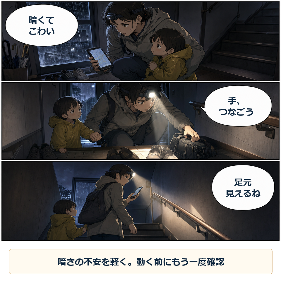 ヘッドライトの準備で軽くなる場面