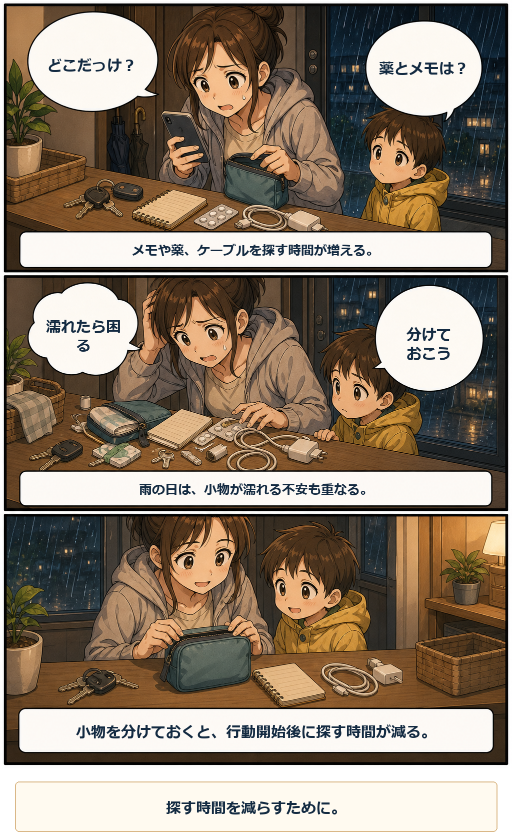 防水スタッフバッグの準備で軽くなる場面