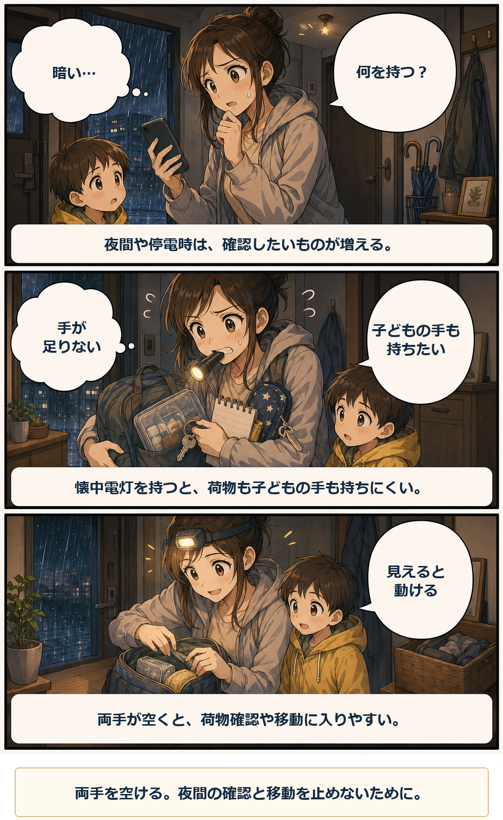 ヘッドライトの準備で軽くなる場面