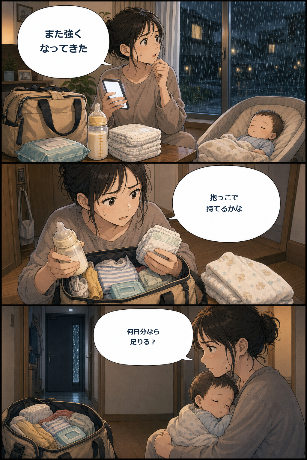 集中豪雨で赤ちゃん用品は何日分？ミルク・おむつを避難と在宅で分ける準備