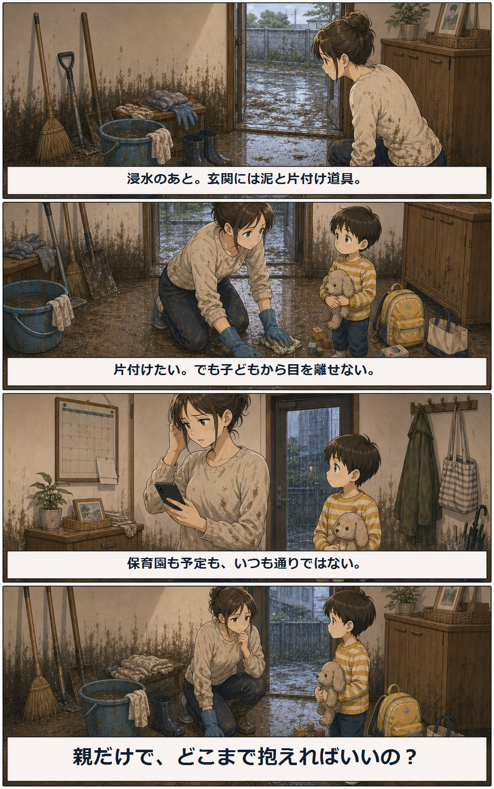 片付けと子どもの世話の冒頭4コマ