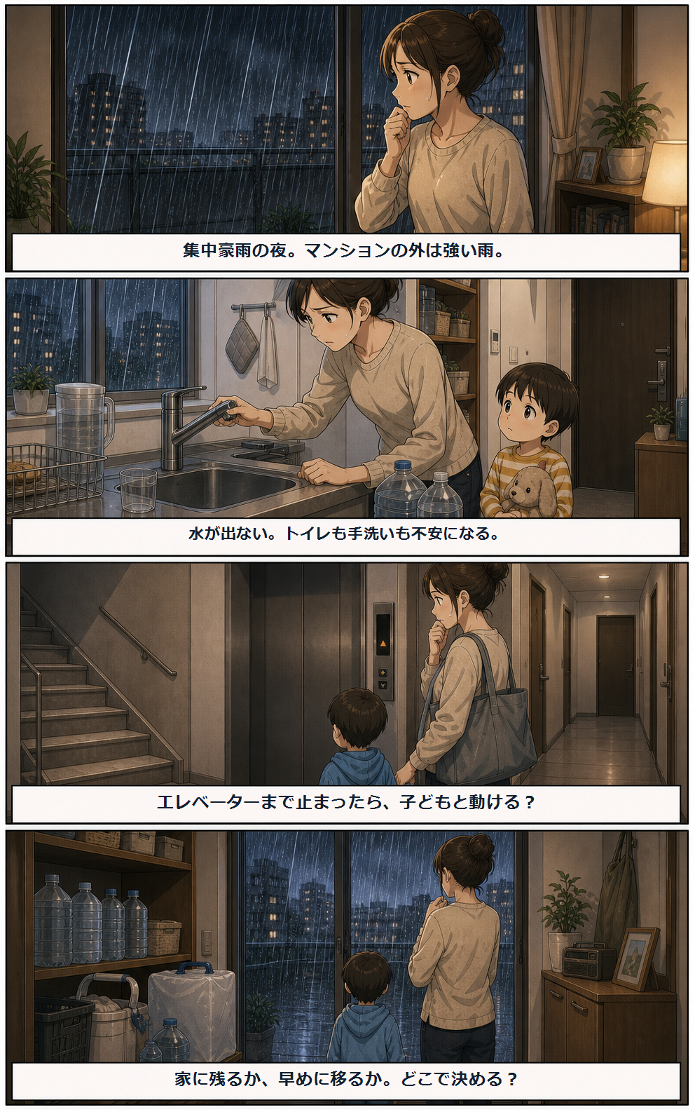マンション断水の冒頭4コマ
