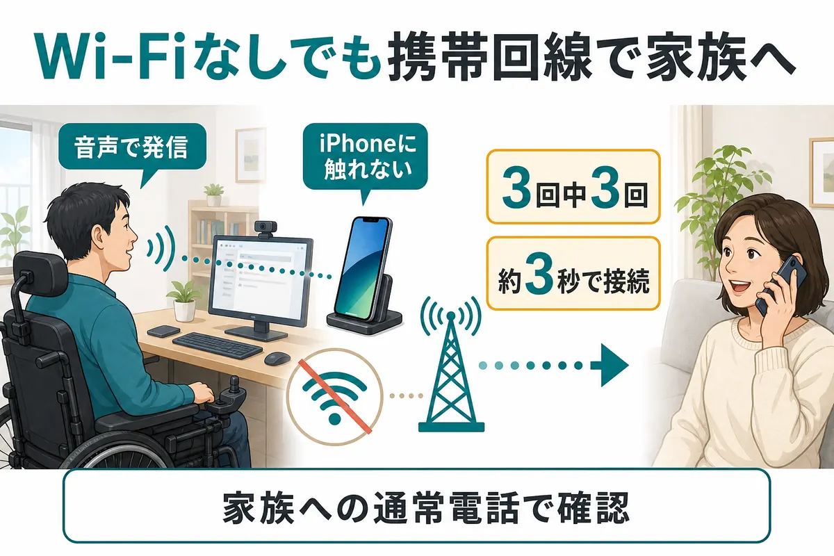 Wi-Fi停止中でもiPhoneの携帯回線から家族へ約3秒で発信できた別の連絡経路の図